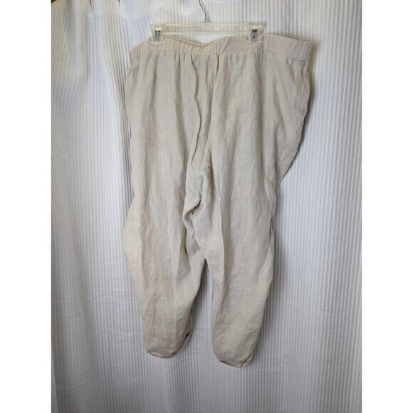 For Cynthia Pants Woman 3x 100% Linen Drop Crotch Cropped Cargo Pockets Straight - Picture 1 of 5